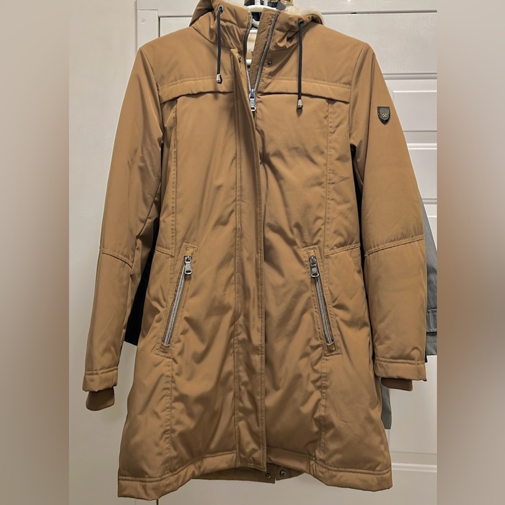 Vince Camuto Tan Hooded Quilted Parka Jacket Size S